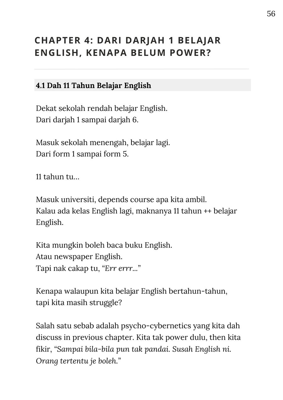 Halaman Chapter 4 &mdash; Dari Darjah 1 Belajar English, Kenapa Belum Power? &mdash; muka surat 56