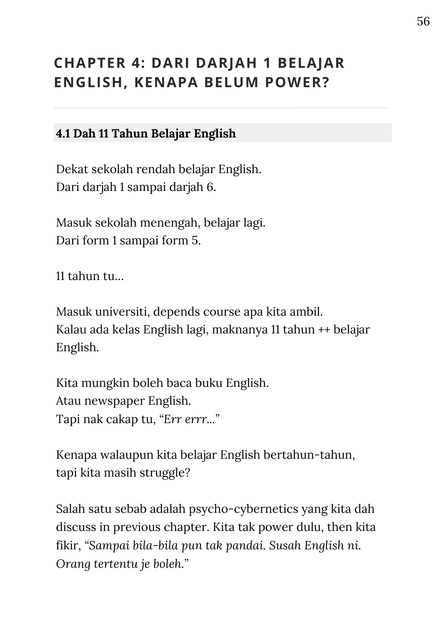 Halaman Chapter 4 &mdash; Dari Darjah 1 Belajar English, Kenapa Belum Power? &mdash; muka surat 56